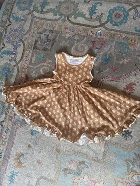 SweetHoney Tan Floral Girls Dress with Cream Flower Print 5T